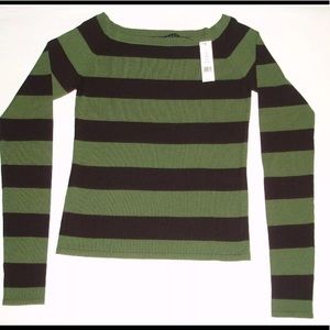 Theory NWT Knit Green & Brown Striped Top Size S/P
